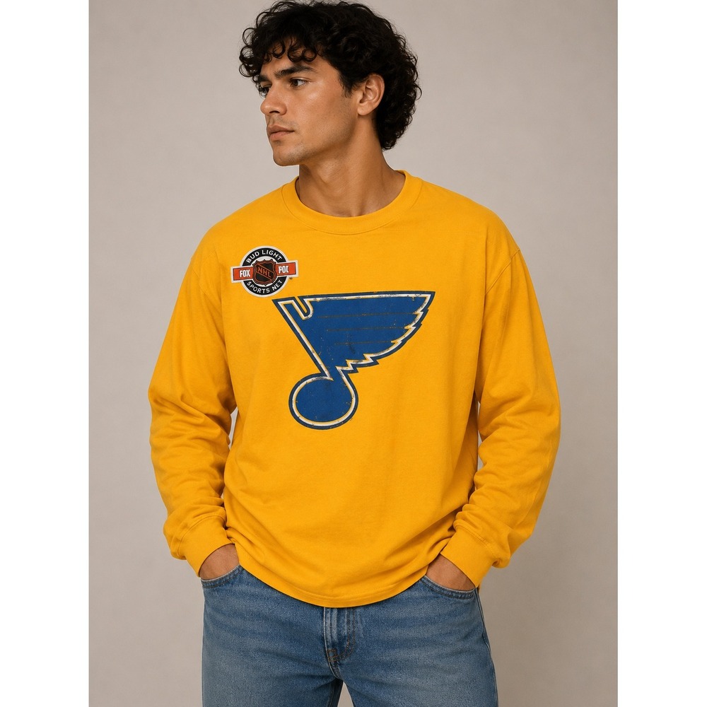 Vintage CCM St Louis Blues NHL Hockey‎ Jersey XL Yellow Bud Light Fox Sports Net